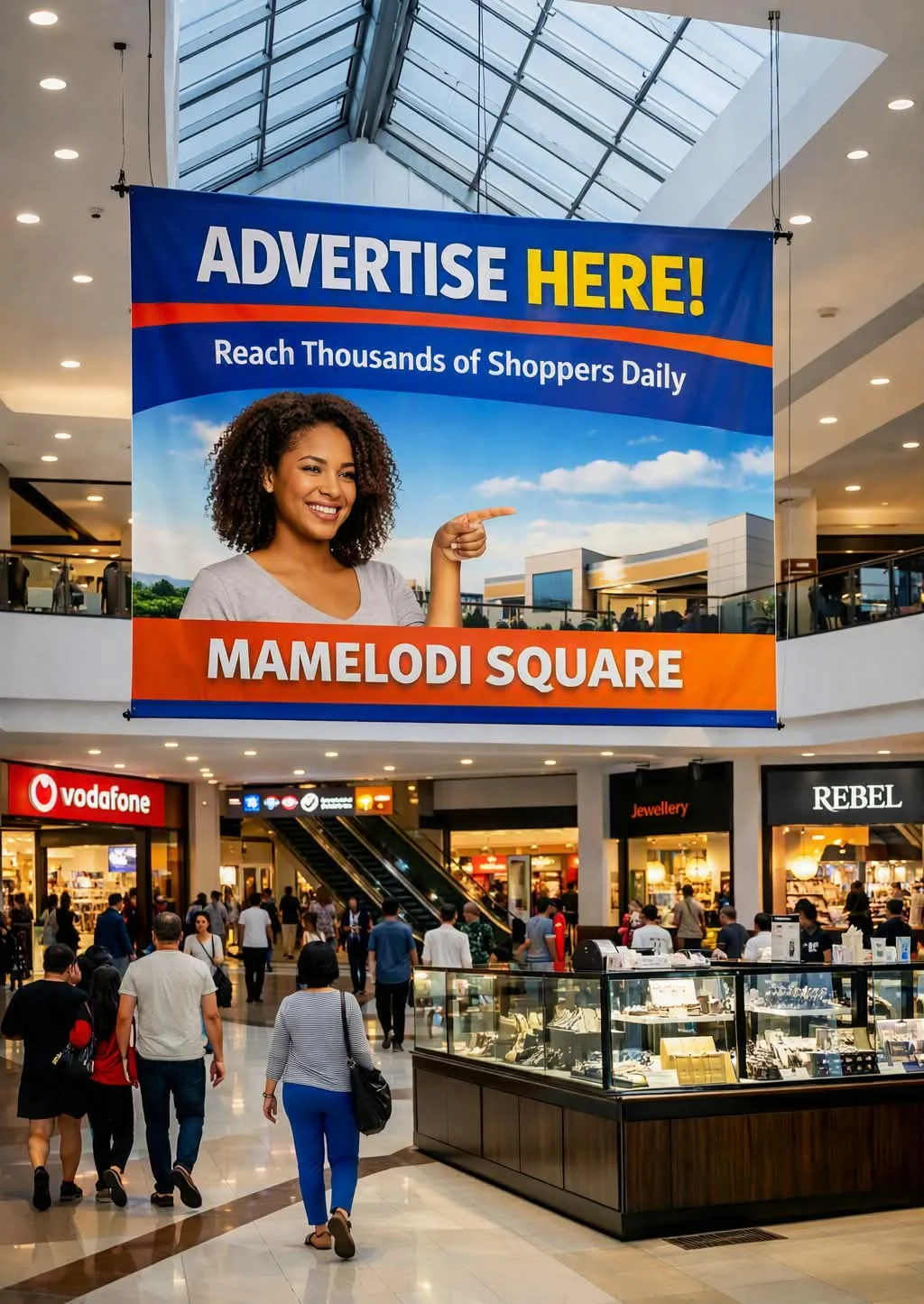 Client-supplied mall atrium banner reference