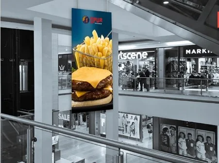 Client-supplied mall balustrade digital screen reference