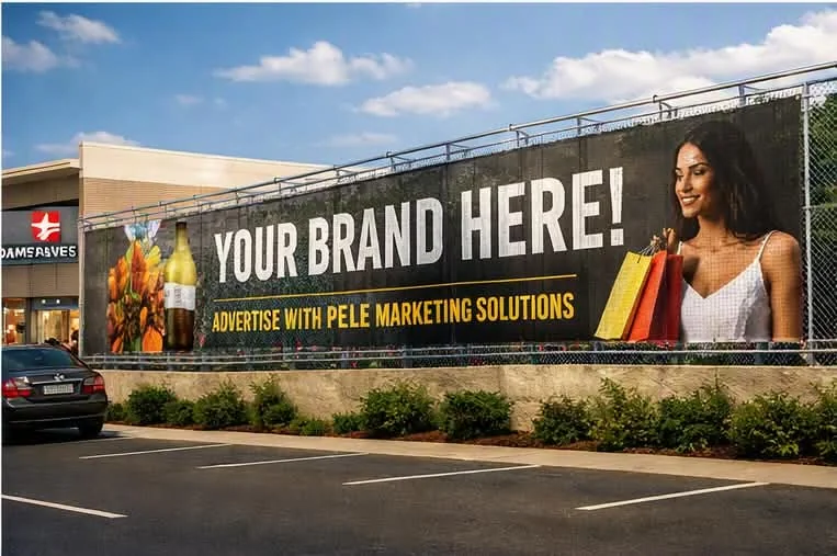 Client-supplied Pele Marketing Solutions fence wrap concept