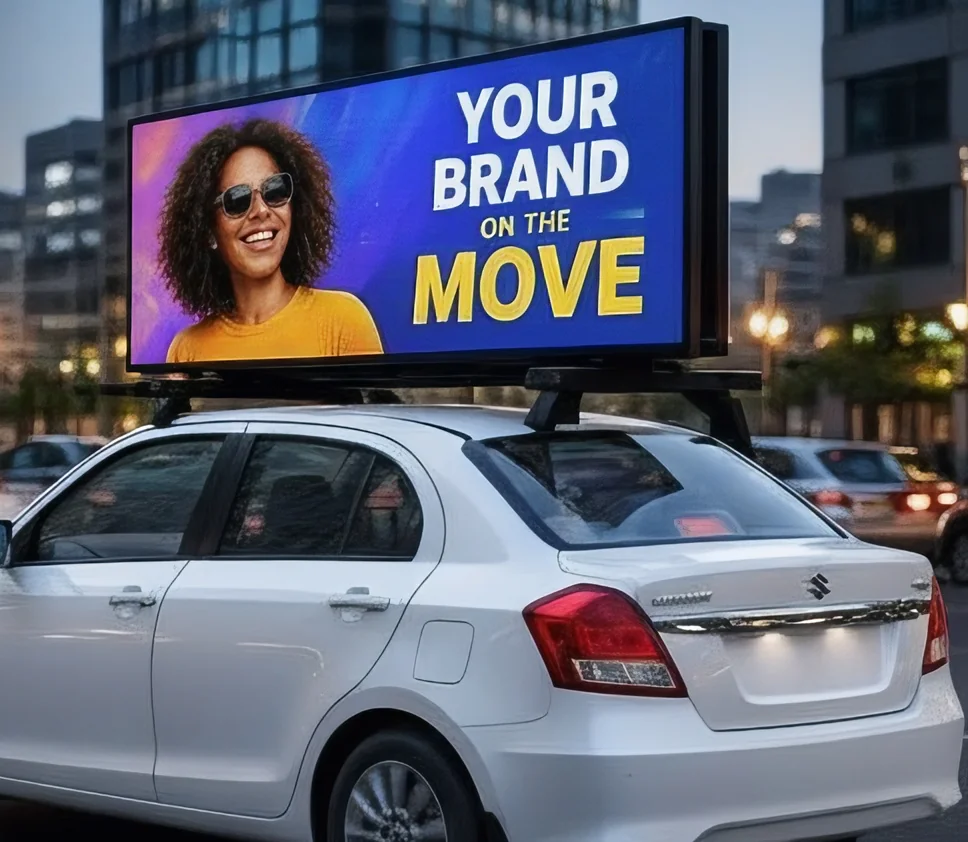 Client-supplied taxi rooftop digital advertising reference